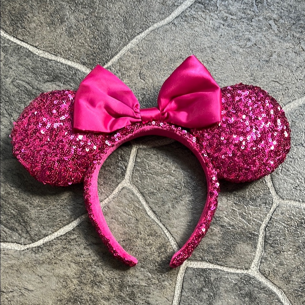 Disney Magenta Pink Sequin Bow Minnie Ears Headband